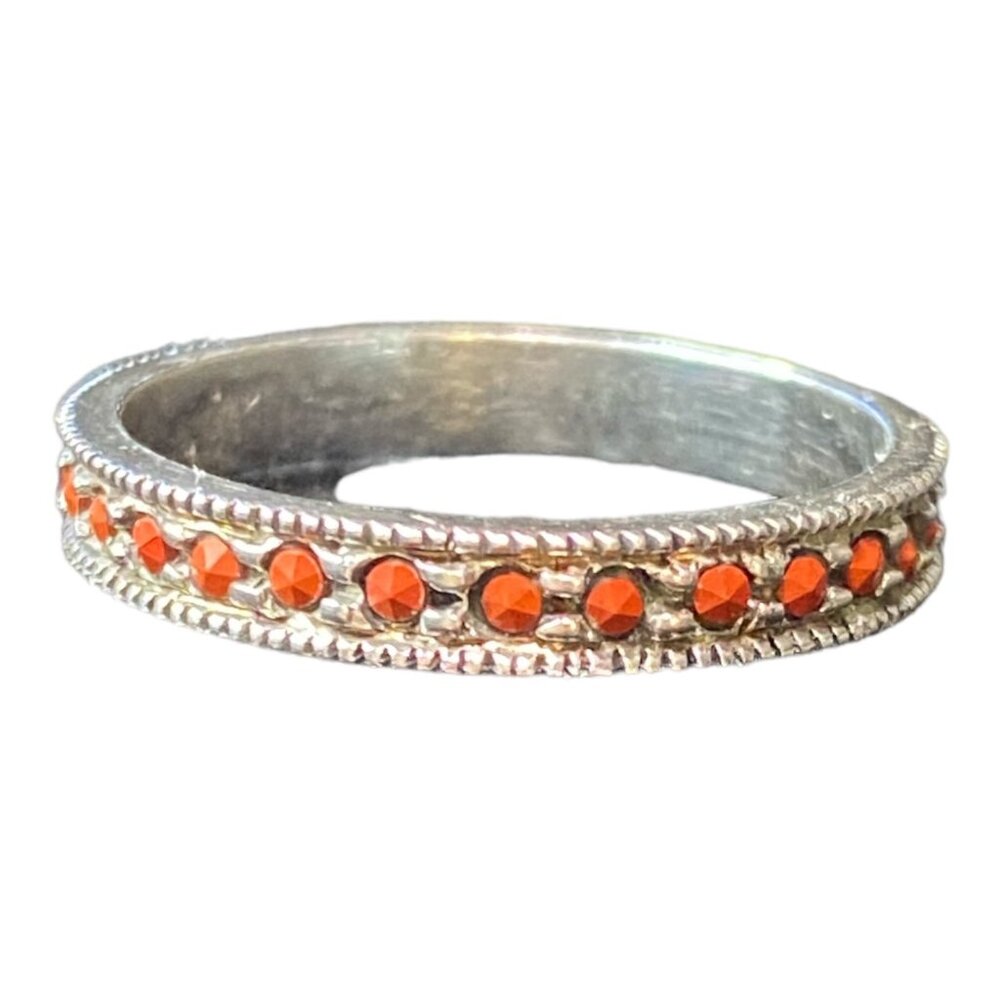 Ring Possible Jasper or Coral Size 7.5 Sterling Silver Orange Faceted Stamped 92